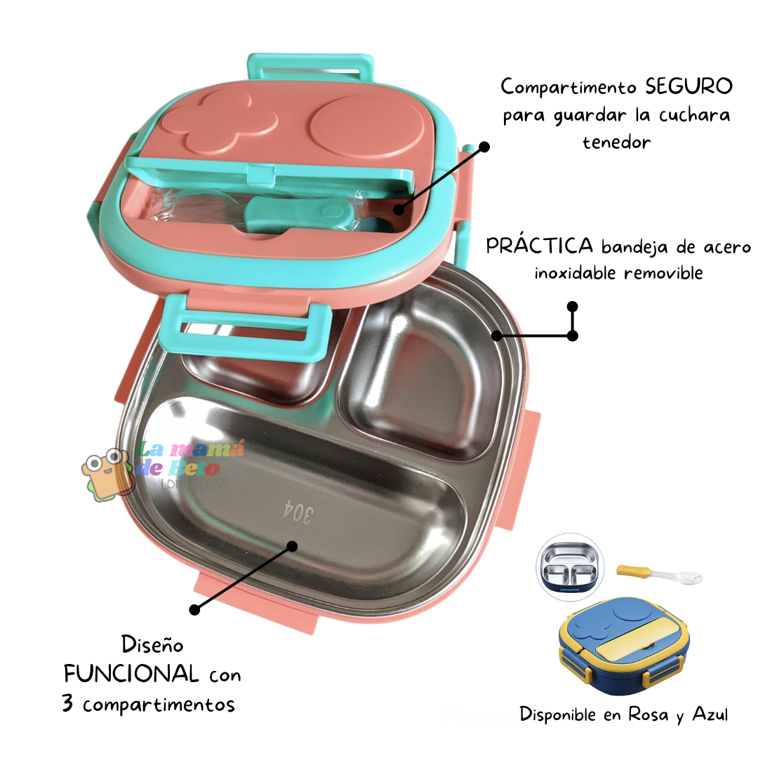 Lonchera de Acero 3 compartimentos Rosa - Personalizada